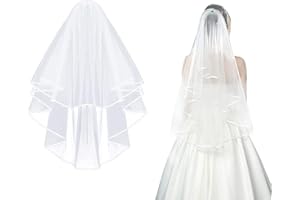 CICILIAYA Bridal Veil Wedding Vails Women's White Ivory Tulle Short Veils Ribbon Edge With Comb for Brides Shower Bachelorette Hen Party Chucky Costume Dress Up Gift Halloween Girls First Communion