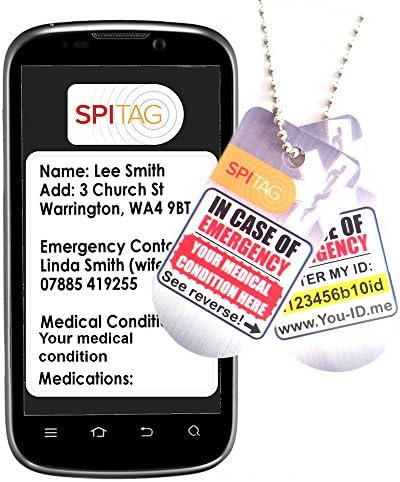DVT Medical Alert Emergency ID Necklace Dog Tag Talisman with Ball Chain. ICE SOS Gives Paramedics Fast Access To your ID, Medical Condition/s, Medications, Emergency Contacts Specific Instructions, Blood Group, NHS Number etc. Capable of Send SMS Alerts to Your Family Loved Ones or Contacts In Event of Emergency* High Quality PVC Pendant Printed with Deep Vein Thrombosis Abbr. DVT and Unique ID Number for You ID Me UK's Leading Emergency Medical ID Alerting Service (DVT)