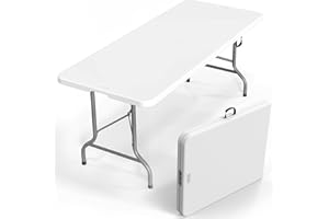FENIXSHOP24 Tavolo Pieghevole e Portatile da esterno con struttura in acciaio - richiudibile a valigia - ottimo per giardino, mare, campeggio. Fino a 6/8 Persone - 180x74x74 cm, Bianco - Leggero da Trasportare