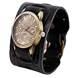 Uhren für Männer, Winkey Stil Retro-Punk Rock Braun Big breit Leder Armband Manschette Herren Armbanduhr Cool Schwarz
