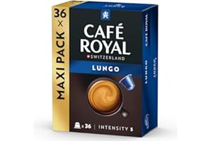 ‎CAFÉ ROYAL Café Royal, Lungo, 36 Nespresso (R) kompatible Kapseln, 80 Prozent recycled Aluminium, Rainforest Alliance zertifiziert, 100 Prozent Arabica Kaffee, Intensität 5