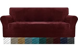 ‎MAXIJIN MAXIJIN Thick Velvet Sofabezüge 3-Sitzer Super Stretch rutschfeste Couchbezug für Hunde Katze Haustierfreundlich 1-teilige elastische Möbel Protector Plüsch Sofa Schonbezüge (3 Sitzer, Weinrot)