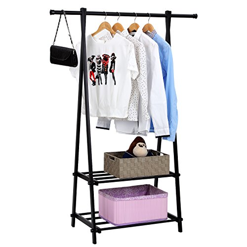 Songmics Kleiderständer Garderobenständer mit 2 Ablagen, Höhe 150cm / metall / schwarz LLR12B - 2