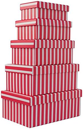 Set Of 5 Nested Oblong Gift Boxes - Modern Vertical Hot Pink &amp; White Stripes