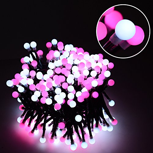 Fairy Lights, 400 LEDs Bulb Starry Lights 26foot Double Color Globe String Lights Water Resistant Decorative Rattan Lights for Xmas party(Pink  White)