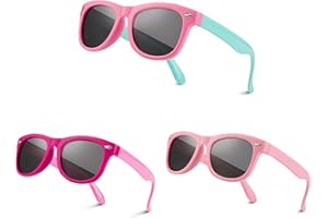 MOKIDO 3er-Pack Kinder Sonnenbrille, Polarisierte UV-Schutz Sonnenbrille, Silikon Rahmen, Eckig, Retro Vintage für Jungen & Mädchen, 2-12 Jahre