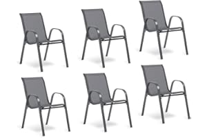 TERRE JARDIN - Chaises de Jardin, Lot de 6 - Chaises Empilables - Gris Anthracite, en Textilène Haute Densité pour Extérieur - Confortables et Design - - Gris