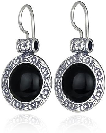 Antique Style 925 Silver Choice of 12 mm Gemstone Floral Design Earrings with Secure Backs