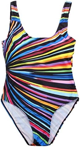 Moollyfox Womens Sleeveless Beachwear Summer Rainbow Stripes Bikini Tummy Control One Piece Set Cai Stripes XL
