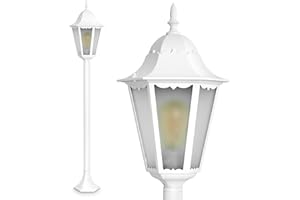 HOFSTEIN Hong Kong Frost Outdoor Floor Lamp - Antique Look, Cast Aluminium in White, Frosted Glass Panes, 120 cm Path Light, Retro/Vintage Garden Lamp, E27 Socket, IP44, Bulb Not Included