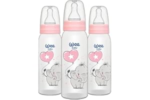 Wee Baby (3er-Pack) Babyflaschen aus Kunststoff | BPA-freie Trinkflaschen mit abgerundetem Sauger zur Nachahmung des Stillens | Baby und Kleinkindflaschen mit einem Fassungsvermögen von 125 und 250 ml