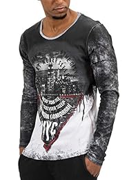 trueprodigy Casual Hombre marca Camiseta Manga Larga estampado ropa retro vintage rock vestir moda cuello redondo manga larga slim fit designer cool urban fashion shirt color negro 1073175-2999