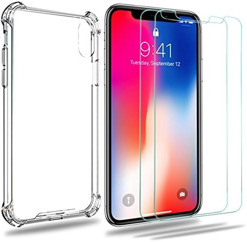 iPhone X Case, Crystal Clear TPU Case + Tempered Glass Screen Protector [Slim-Fit] [Anti-Scratch] [Shock Absorption] [Supports Wireless Charging] for 5.8" Apple iPhone X (2017 Release)