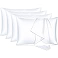 SEGUROS 4pcs Silk Pillowcase-Satin Pillow Used for Hair and Skin Beauty - Skin Care Satin + Mulberry Silk Soft Breathable and Smooth Double-Sided Silk Pillow Case (White.50x75cm, 4pc)