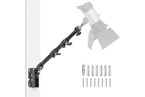 Foccalli Uchwyt ścienny Boom ramię z podstawą trójkąta, lampa pierścieniowa, uchwyt ścienny, ramię wysięgnika 110 cm, elastyczny obrót o 180°, do studia fotograficznego, softbox, aparatu, parasola i