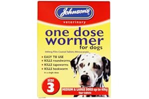WUNDAPETS JOHNSON'S VETERINARY EASY ONE DOSE WORMER SIZE 3 FOR LARGE DOGS & PUPPIES 8-40KG WORMING TABLETS