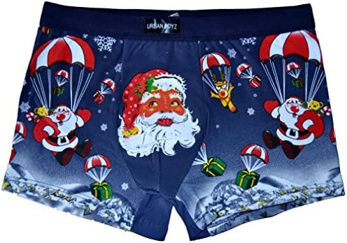 Mens Christmas Boxer Shorts Festive Xmas Trunks Underwear Santa Novelty Brief (SMALL, NAVY)