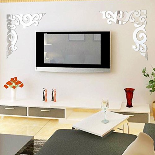 Kingko® 1 Satz Diagonal Corner Line Acryl-Spiegel-Wand-Aufkleber DIY Fernseheinstellungswand dekorativen Aufkleber (Silber) - 2
