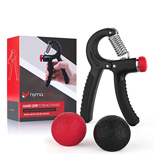 Handtrainer + 2 Stressbälle + GRATIS eBook - Handmuskeltrainer, Handtraining, Griffkraft, Grifftrainer, Unterarmtrainer, Fingertrainer, Fingerhantel - von Nyma