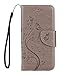 Produktbild A5 2017 Hülle leder ,Buerno PU Leder Flip Wallet Cover in Book Style Stand Case Card Slot Leder Tasche Case Karteneinschub und Magnetverschluß Kratzfestes und Schmutzunempfindliches in Schmetterling Grau für Samsung Galaxy A5 2017 5,2 Zoll (Nicht für a5 2016,2015)
