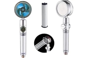 NAUXIU Pommeau de Douche à Hélice Haute Pression,Pommeau de Douche Pivotant à 360 °,Douche anti calcaire economie deau,Avec 1 filtre et Interrupteur de Pause Pommeau de Douche Economiseur d'eau