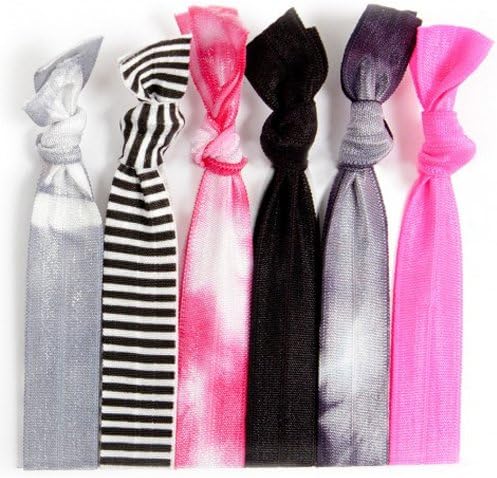 Twistband Rage Elasticated Hairband and Hair Tie Pack of 6 Silver Tie Dye / Black and White Stripes / Tie Dye Raspberry Pink / Black / Black Tie Dye / Neon Pink