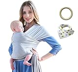  Portabebés - Verano Gris Portador de Bebé, Secado rápido, Tela Perforada Semirrígida Transpirable, Para Bebés y niños de 0-3 años hasta 20 kg. Incluye una bolsa de almacenamiento, un babero y anillos