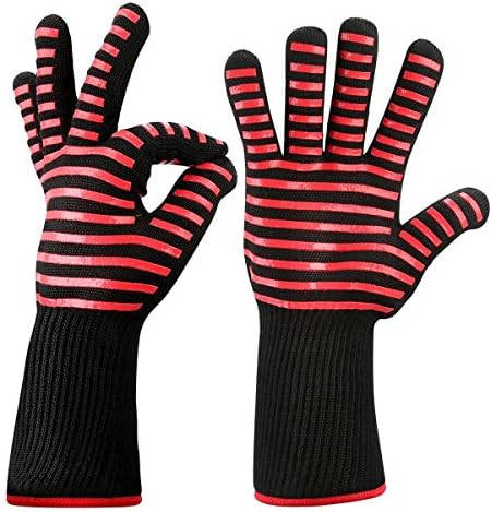 Hotchy BBQ Gloves, Extreme Heat Resistant Gloves 932°F BBQ Grill Gloves Anti-Slip Kitchen Silicone Gloves, Long Wirst, EN 407 Certified Baking Gloves, Oven Gloves, Cooking Kitchen Gloves (1 Pair)