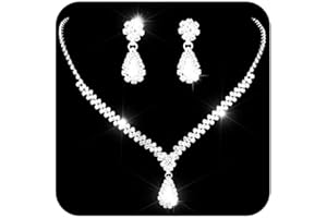 Ushiny Set di gioielli da sposa in argento Set di orecchini e collana di strass scintillanti in argento Set di gioielli da sposa con orecchini pendenti in zirconia cubica per donne e ragazze