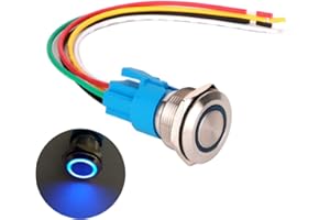 Gebildet 22mm Pulsante Momentaneo in Acciaio Inossidabile, 230V AC 5A LED 1NO1NC SPDT ON Off Bottone Impermeabile con Spina a Filo (LED Blu)