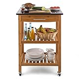 Klarstein Tennessee Servierwagen • Küchenwagen • Rollwagen • 3 Etagen • 2 Ablageflächen • herausnehmbare Schublade • schwarze Granitarbeitsfläche • sichere Feststellbremsen • Bambusholz • braun - 3