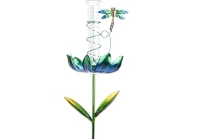 MUMTOP Rain Gauge Outdoor - 37.4 Inch Metal Dragonfly Flower Stake with Wind Spinner, Decorations for Lawn, Yard and Garden