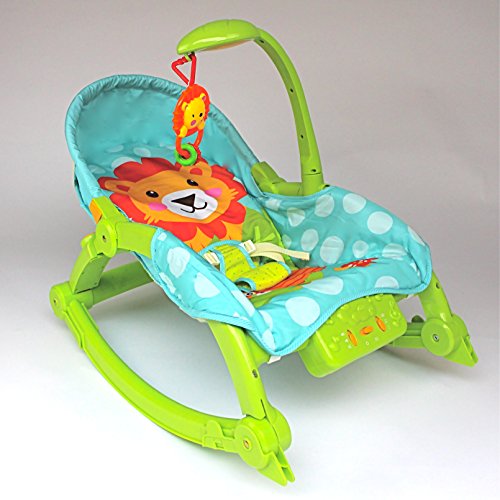 baby rocker bouncer chair infant to toddler vibration music & light 'safari' easy fold-to-store suitable from birth - 40lbs