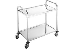 BPT Neu Edelstahl Küchenwagen Servierwagen mit 2 Böden, Rollwagen,Kantine, HotelkücheTransportwagen YKR-L2