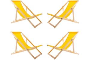 WOODOK Lot de 4 Chaises Longues Pliables en Bois – Transats de Jardin Extérieur en Hêtre, Confort Ergonomique, Réglables 3 Positions, Résistants aux Intempéries, Idéals Terrasse, Plage, Balcon