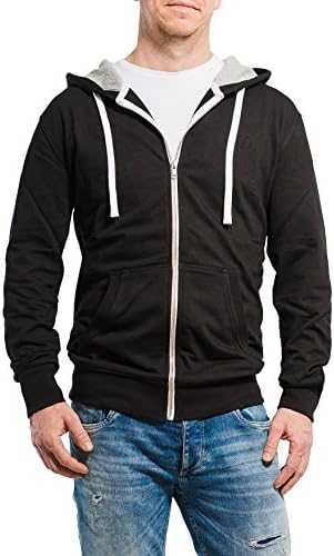 BANQERT Men-s Hoodie-s "Basic Principle" | FAIR wages | "active-brushed" cotton sweater-s longsleeve-s | Zip Up Hooded Sweatshirt-s for guy-s Hoody-s Pullover-s | Black , L Large