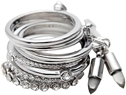 Vintage Womens Boho Turkish above Knuckle Stack Nail Joint Band Midi Mid Finger Tip Set (Silver)