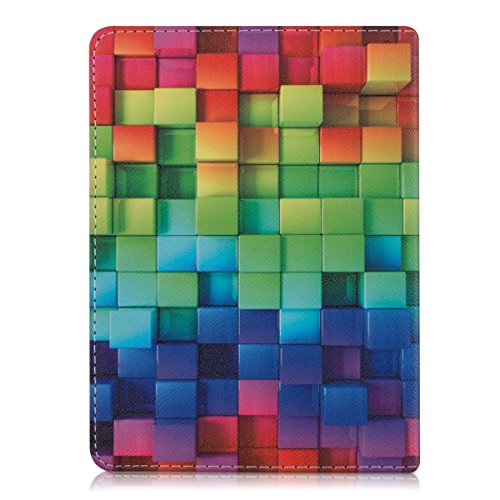 kwmobile Hülle für Tolino Vision 1 / 2 / 3 / 4 HD – Flipcover Case eReader Schutzhülle – Bookstyle Klapphülle Regenbogen Würfel Design Mehrfarbig Grün Blau - 3