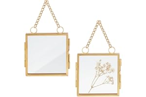 OLYCRAFT Wiszące mini ramki na zdjęcia, 6 x 6 cm, podwójne szklane ramki na zdjęcia z łańcuchem, składana ramka, DIY, vintage, grafika, ramki ekspozycyjne na prasowane kwiaty, obrazy, dekoracja