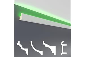 Perfiles de estuco HEXIM LED paquetes de ahorro - Iluminación indirecta con molduras de techo de PU, ligeras y opacas- (30m LED-19) juego de perfiles de estuco