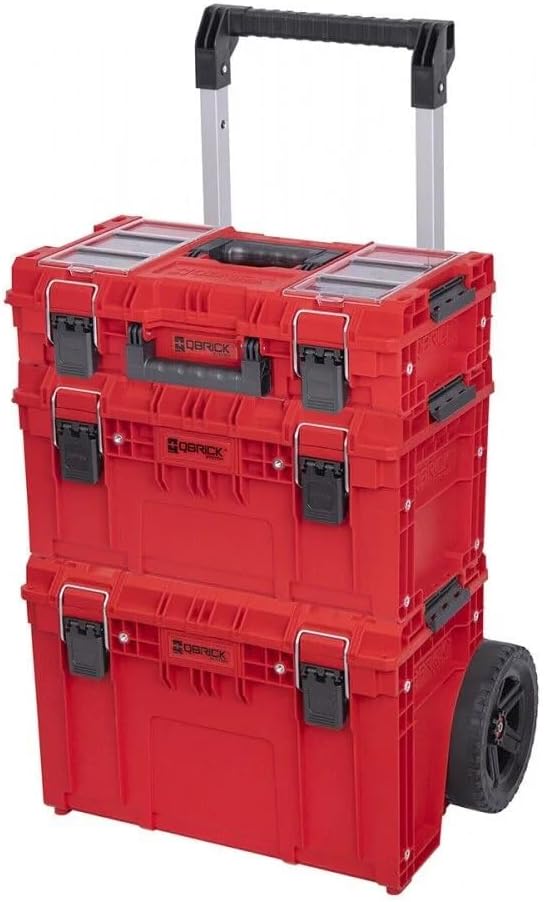 Qbrick System PRIME SET 1 RED Ultra HD Tekerlekli Takım Çantası Seti 3'lü | Polonya Üretimi, IP66 Su ve Toz Geçirmez, 76.5 L Toplam Hacim, 100 kg Taşıma, Teleskopik Alüminyum Kol