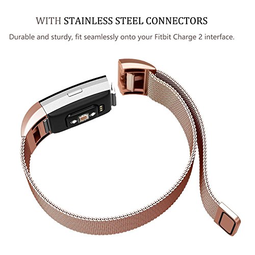 Fitbit Charge 2 HR Armband,Milanese Schlaufe Edelstahl Armband Smart Watch Armbänder Replacement Handgelenk Band Wrist Strap Watchband Fitness Ersatzarmband mit einzigartiger Magnetverriegelung für Fitbit Charge 2/ Fitbit HR Ersatzarmbänder,Größe - 6
