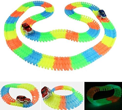REAYOU Magic Track Toy Flexible Car Circuit 220 Flexible Pieces (11 Feet) of Cartrack - 2 Light Up Cars - Easy Assembly Toy -for Children from 3 Years Old