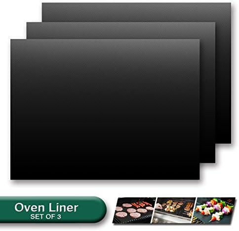 Kinashi BBQ Grill Mat -Set of 3 Non Stick Cooking Mat for BBQ Reusable Oven Liner Teflon Use on Gas, Charcoal and Ovens, Pizza and Toaster Ovens15.75 X 13 Inch