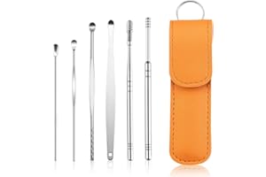GMTEO Innovatives Ohrenschmalz Reinigungswerkzeug, 2024 Neu 6 teiliges Edelstahl Ohrenreiniger Ohrenschmalz Entferner, EarWax Reiniger Tool Set, Ohrenreiniger Mit Aufbewahrungstasche (orange, 1 Stück)