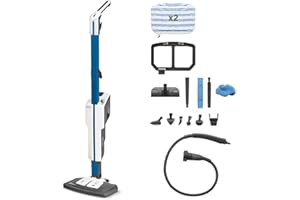 Polti Vaporetto SV620 Style Balai Vapeur avec Nettoyeur à Main Intégré,15 Accessoires, Filtre Anti-Calcaire, Autonomie Illimitée, Chauffe Rapide 20 s, Stationnement Vertical, Bleu et Blanc