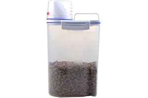 Ecosway Animal de Compagnie Nourriture Rangement Récipient Hermetique Chien Chats Aliments Récipient avec de Mesure Tasse Transparent ~2.5L