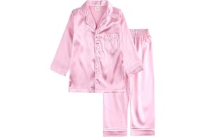 Verve Jelly Bambini del Bambino del Bambino della Ragazza del Ragazzo Pigiama di Raso Set Manica Lunga Button-Down Camicia del Pigiama Top + Pantaloni Pantaloni degli Indumenti da Notte Abiti