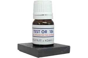 KD89 Test Réactif/solution pour tester l'or - 18 carats - Avec pierre de touche naturelle et notice multi-langues - Expertise pour bijoux, pièces, lingotins - 2,5ml
