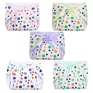 Superminis Baby Boy and Baby Girl Polka Dot Print Cotton Cushioned Nappies Combo (Pack of 5)